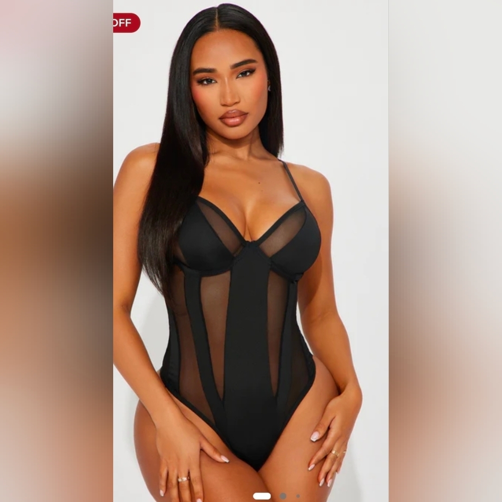 Fashion Nova Black Sheer Bodysuit